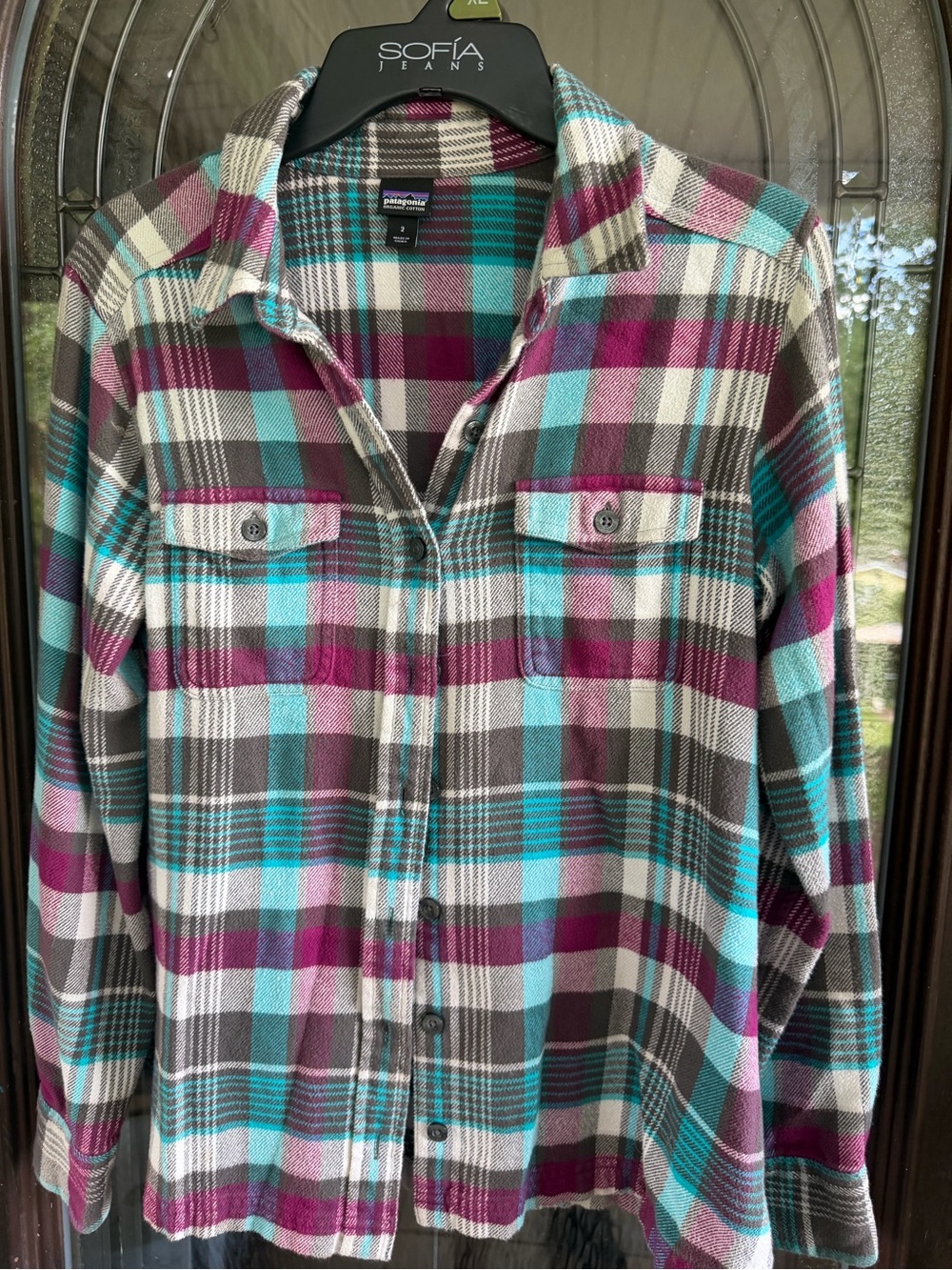 Patagonia Teal, Plum & Gray Plaid Button-Down Shirt